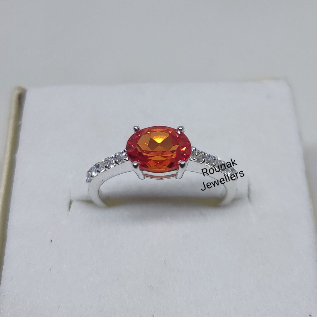 Vintage Orange Sapphire Ring, Stacking Ring, Lab Orange Sapphire Ring ...