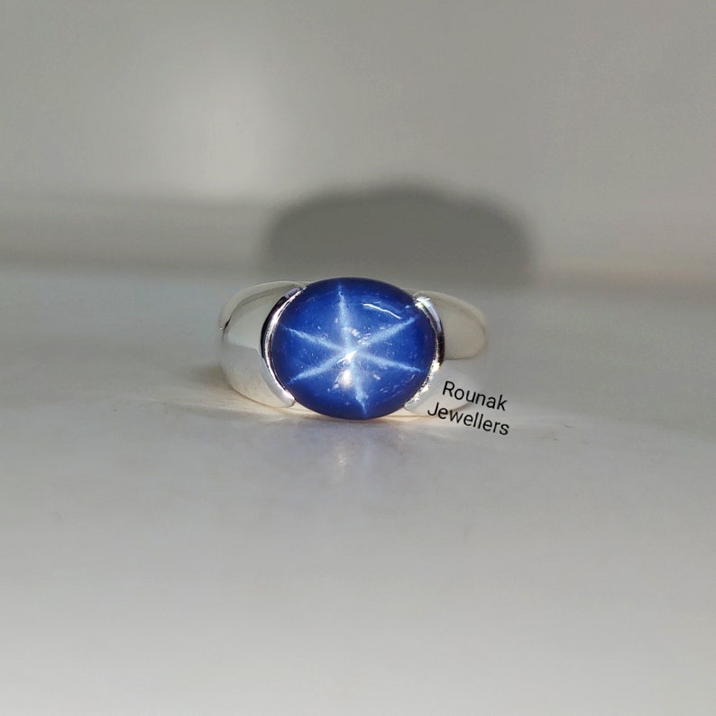 Star Blue Sapphire Ring, Solitaire Ring, Solid 925 Silver Ring, Lindy Star Sapphire Ring, Minimalist Ring, Mam Women Ring, Gift for Him. image 2