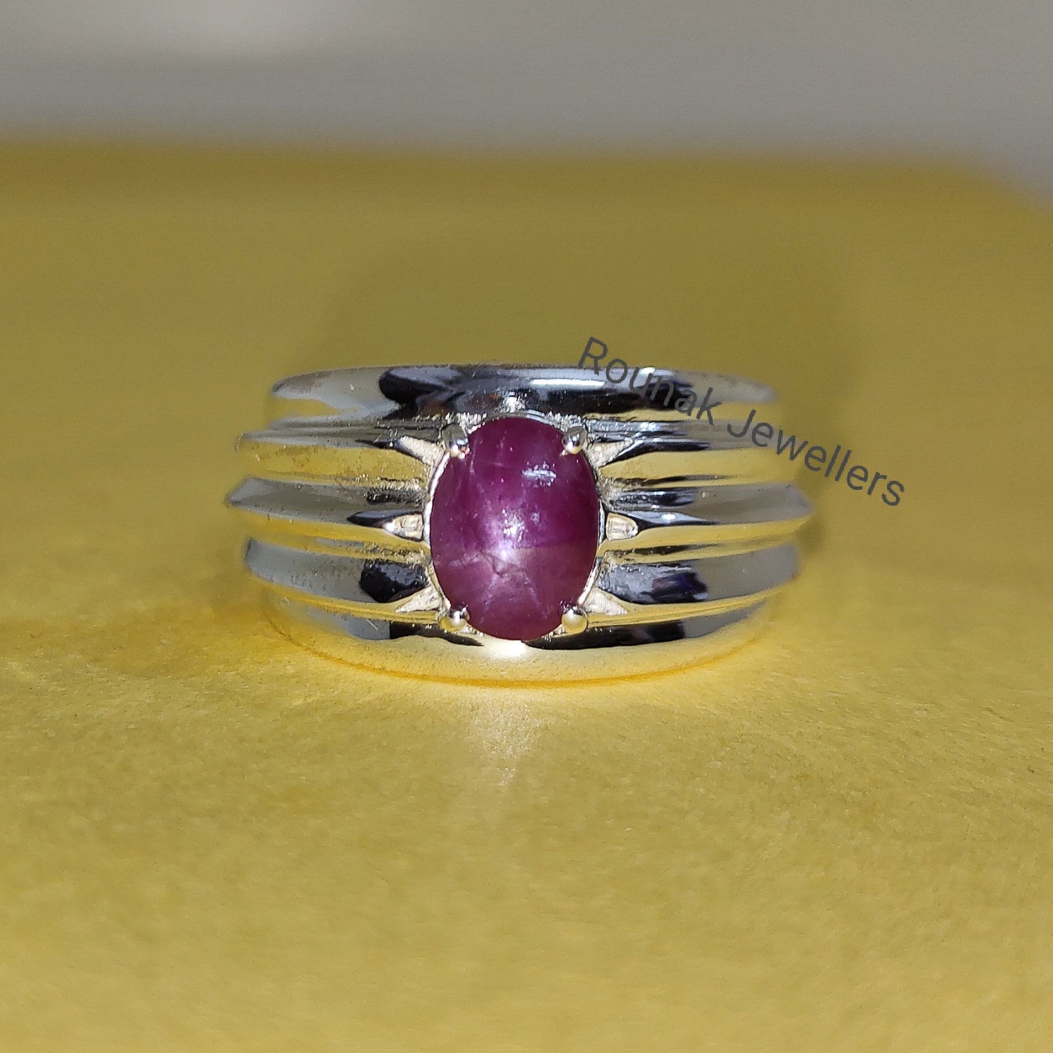 天然スタールビースターリングシルバーリング：ハンドメイド7月の