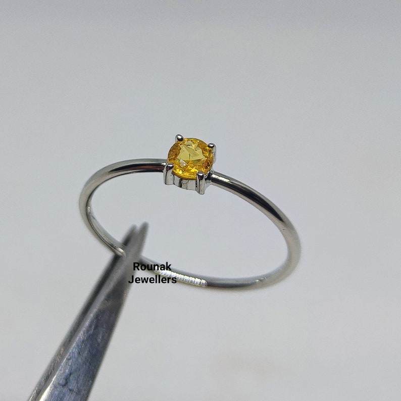 Natural Yellow Sapphire Ring, Handmade Jewelry Ring, 925 Silver Ring, Round Yellow Sapphire Ring, Simple Sapphire Ring, Dainty Staking Ring image 9