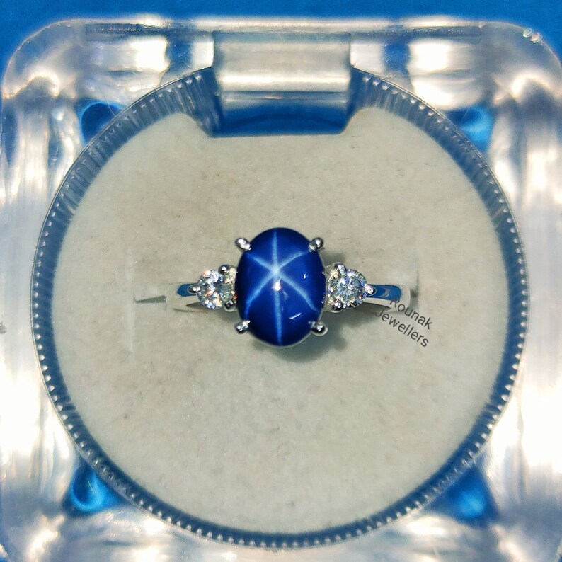 Star Blue Sapphire Ring Engagement Ring 925sterling Silver - Etsy