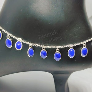 Natural Lapis Gemstone Anklet, Sterling Silver Anklet,  Dainty Silver Anklet, Handmade Jewelry Gift, 1 Pair Women Anklet, Gift for Her.