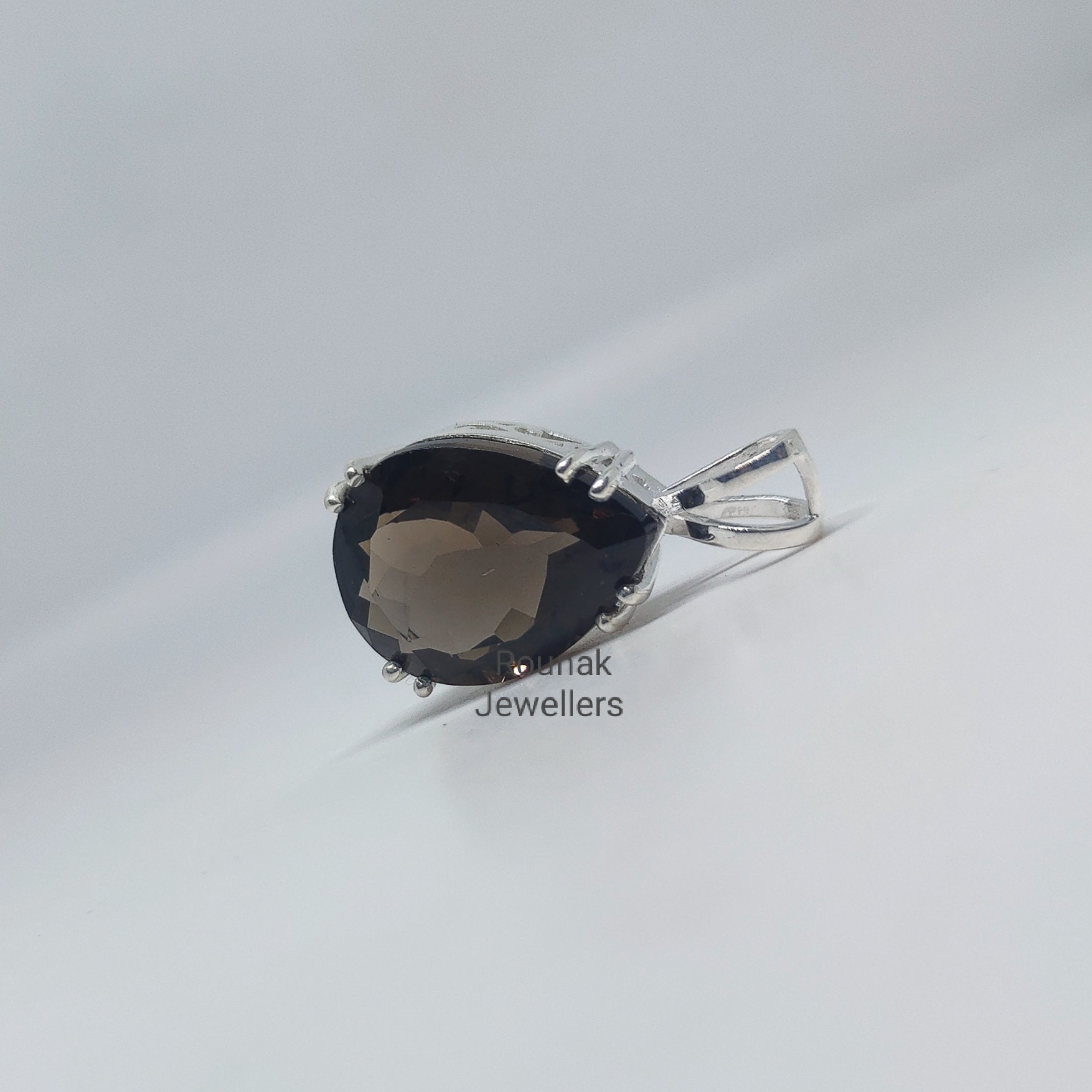 Pendentif Argent 925 Quartz Fumé Poire – Bijou Filigrane Artisanal B940, Neuf Sans Emballage