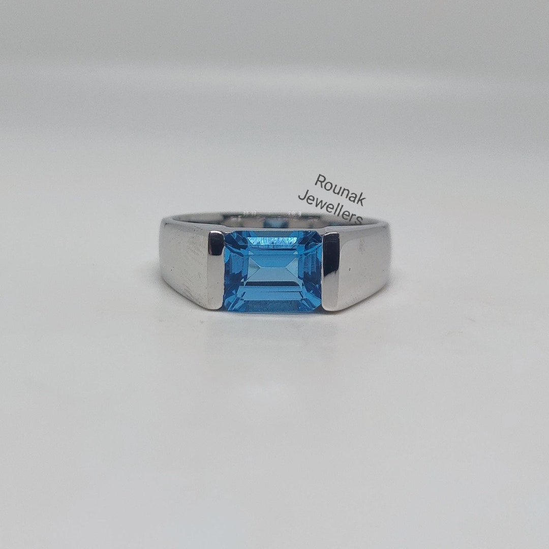 Emerald Cut Swiss Blue Topaz Ring: 925 Sterling Silver Solitaire - Etsy