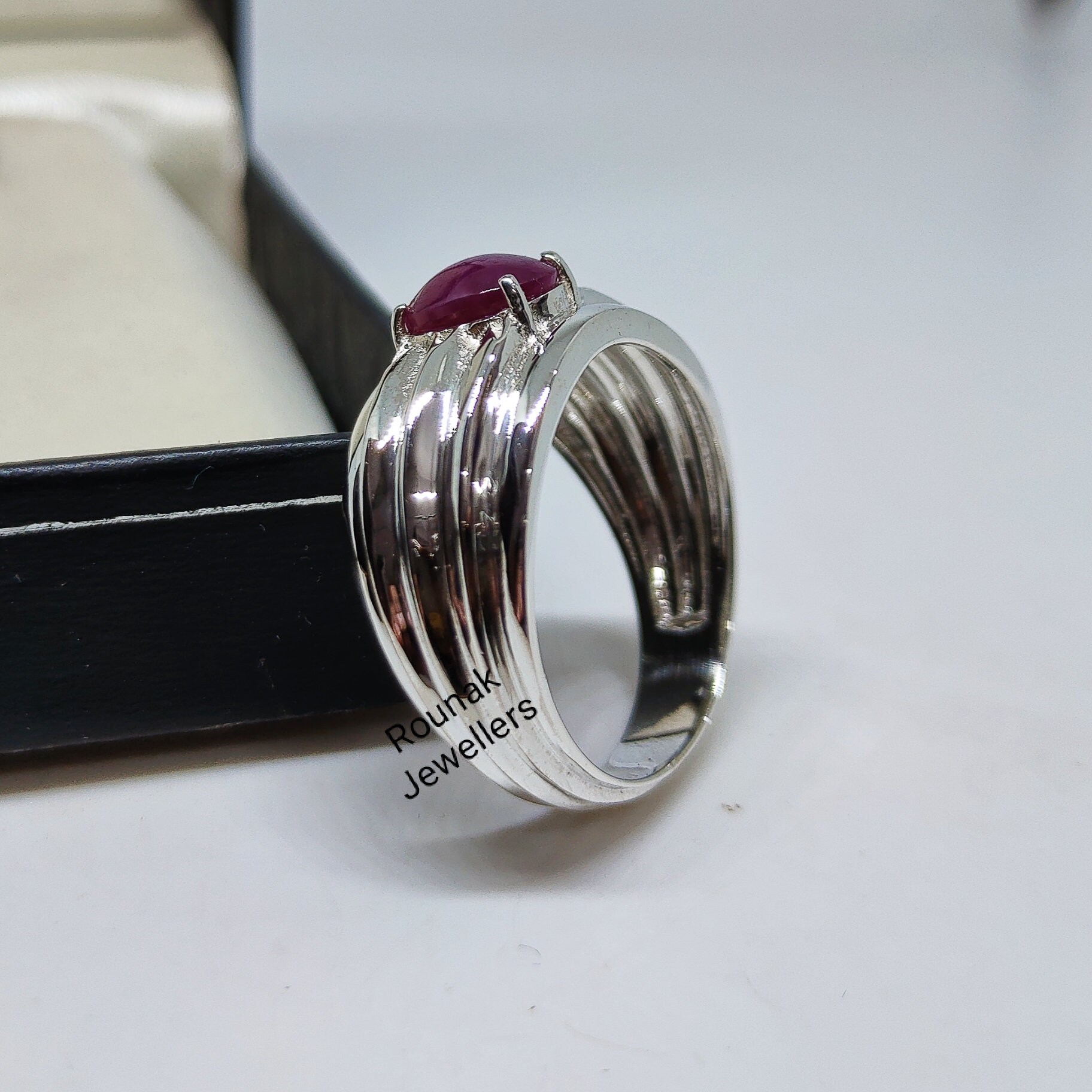 天然スタールビースターリングシルバーリング：ハンドメイド7月の