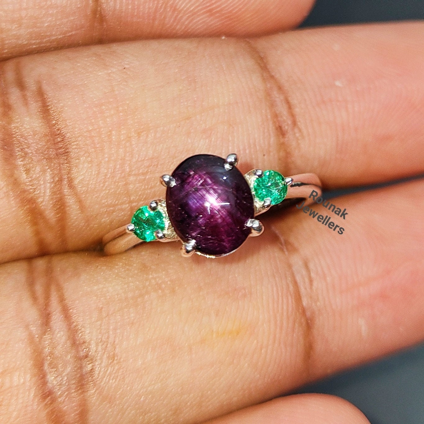 Genuine Star Ruby & Emerald Ring Wedding Gift Ring 925 Etsy