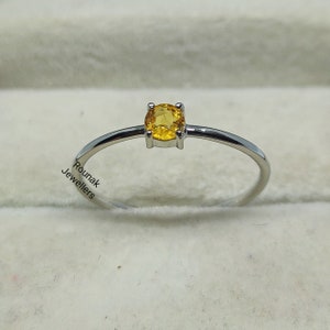 Natural Yellow Sapphire Ring, Handmade Jewelry Ring, 925 Silver Ring, Round Yellow Sapphire Ring, Simple Sapphire Ring, Dainty Staking Ring image 4