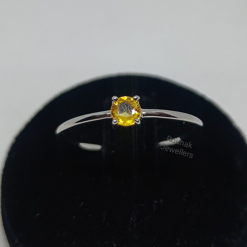 Natural Yellow Sapphire Ring, Handmade Jewelry Ring, 925 Silver Ring, Round Yellow Sapphire Ring, Simple Sapphire Ring, Dainty Staking Ring image 7