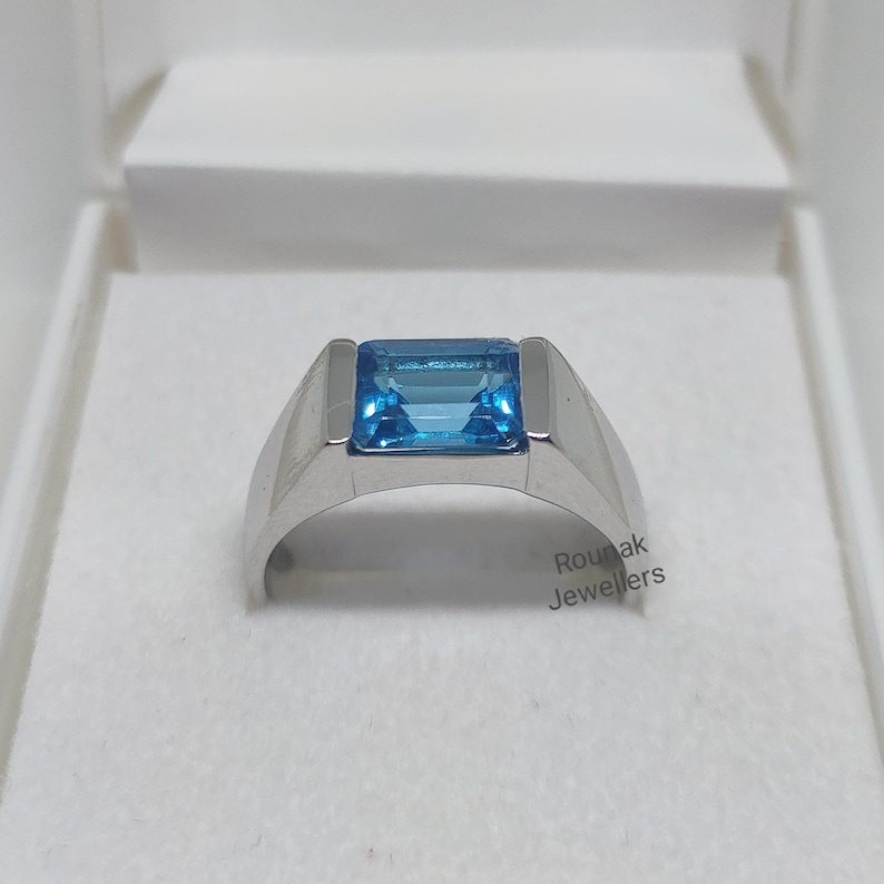 Emerald Cut Swiss Blue Topaz Ring: 925 Sterling Silver Solitaire - Etsy