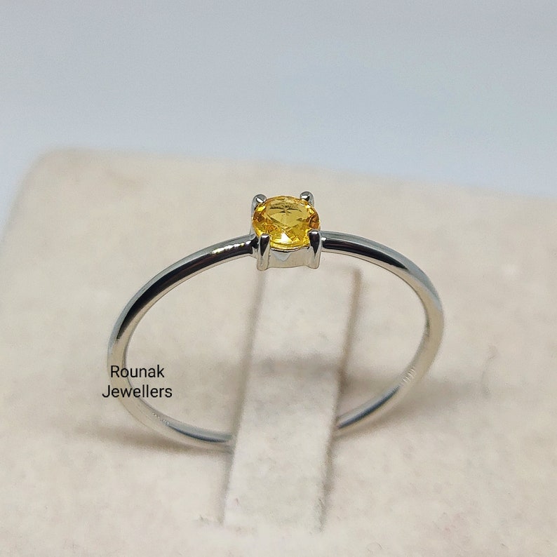 Natural Yellow Sapphire Ring, Handmade Jewelry Ring, 925 Silver Ring, Round Yellow Sapphire Ring, Simple Sapphire Ring, Dainty Staking Ring image 2