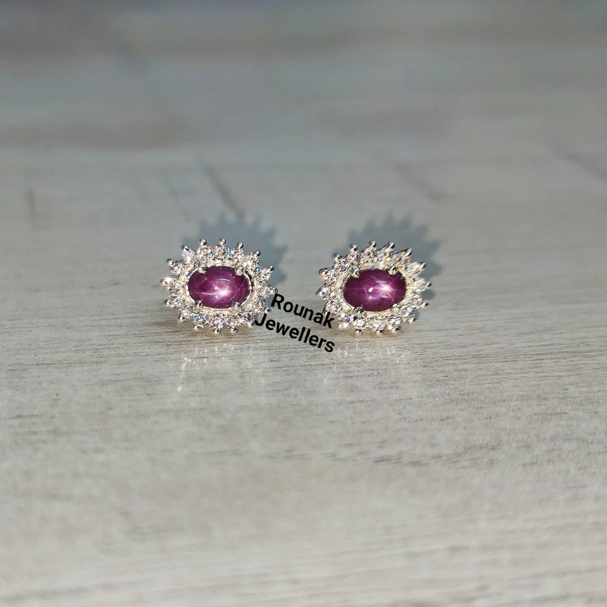 Natural Star Ruby Stud Earrings Dainty Zirconia Earrings Etsy