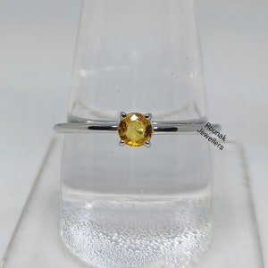 Natural Yellow Sapphire Ring, Handmade Jewelry Ring, 925 Silver Ring, Round Yellow Sapphire Ring, Simple Sapphire Ring, Dainty Staking Ring