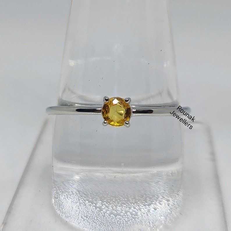 Natural Yellow Sapphire Ring, Handmade Jewelry Ring, 925 Silver Ring, Round Yellow Sapphire Ring, Simple Sapphire Ring, Dainty Staking Ring image 1