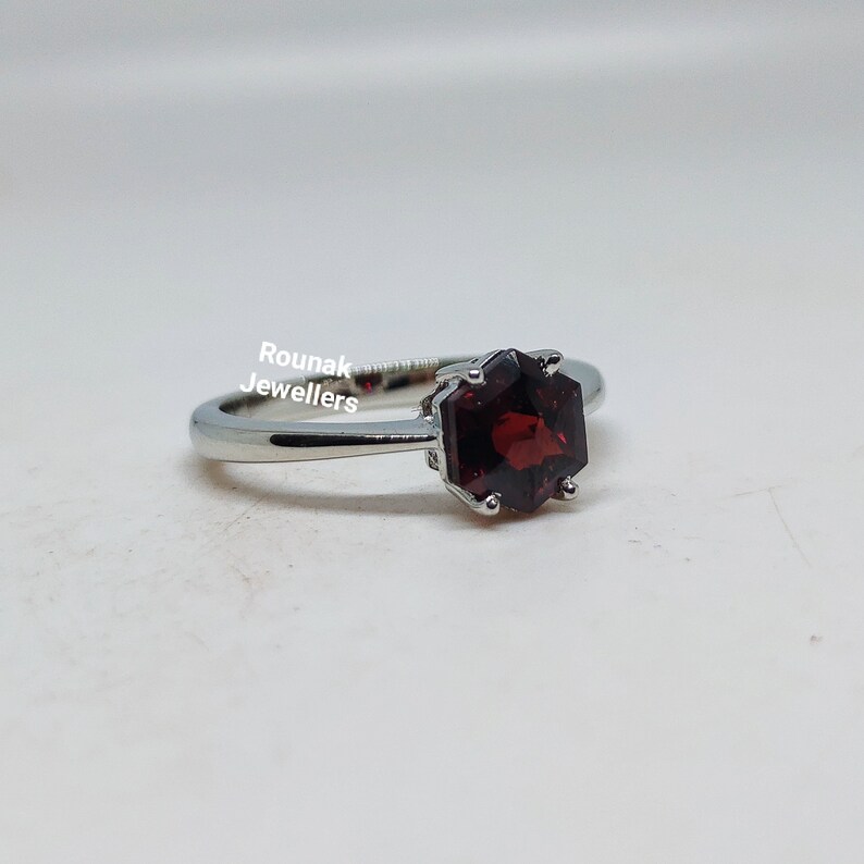 Dainty Garnet Ring, Minimalist Ring, Promise Ring, 925 Sterling Silver, Natural Garnet Ring, Birthstone Ring, Solitaire Ring, Gift For Her image 2