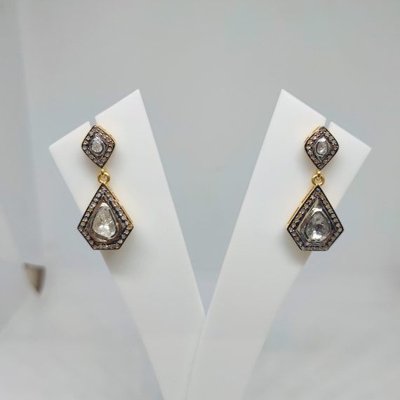 Polki Gray Diamond Earrings Gold-plated Sterling Silver Polki Gray Diamond Earrings Gold-plated Sterling Silver