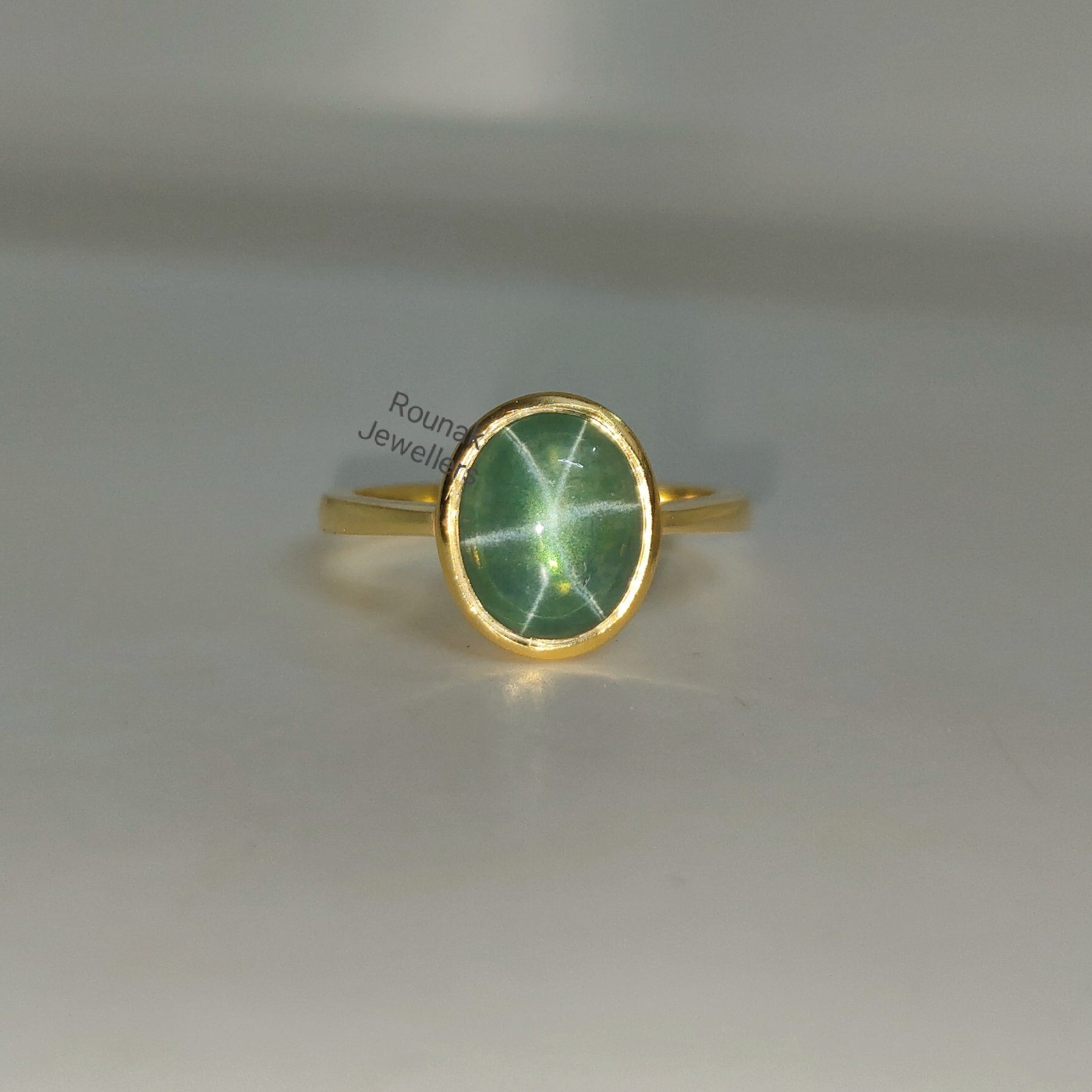 Dainty Green Star Sapphire Ring, Solitaire Ring, Gold Plated Ring, Star Sapphire Ring, Stackable Ring, Personalized Ring, Anniversary Gift.