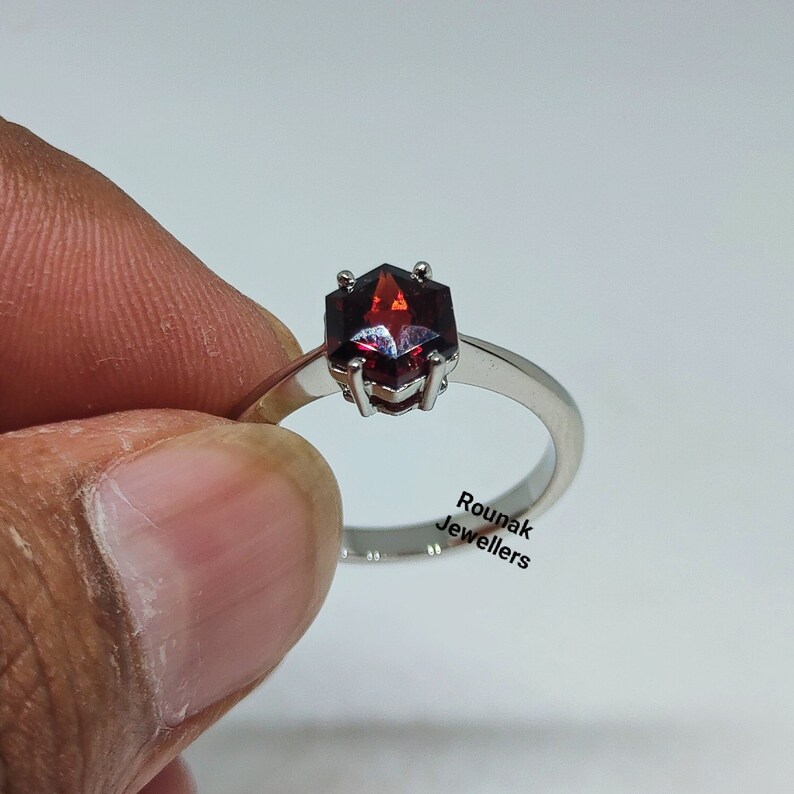 Dainty Garnet Ring, Minimalist Ring, Promise Ring, 925 Sterling Silver, Natural Garnet Ring, Birthstone Ring, Solitaire Ring, Gift For Her image 1
