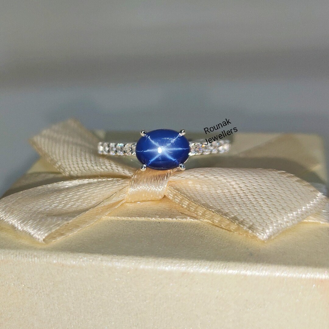 Oval Blue Star Sapphire Ring, Promise Ring, Cornflower Sapphire Ring ...