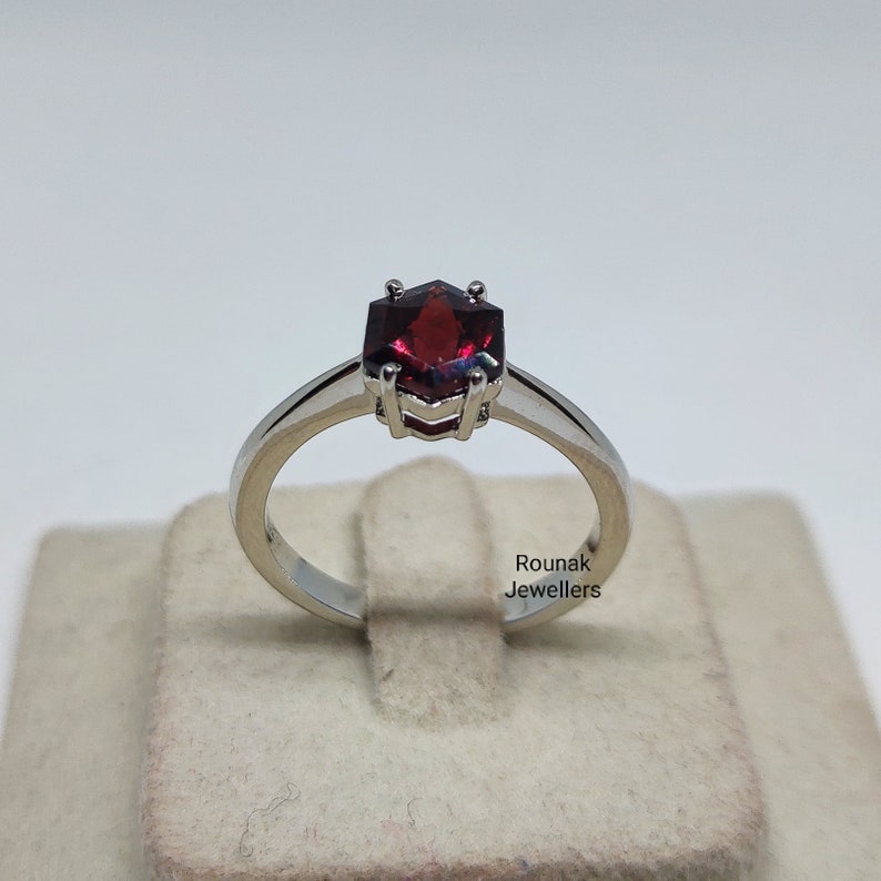 Dainty Garnet Ring, Minimalist Ring, Promise Ring, 925 Sterling Silver, Natural Garnet Ring, Birthstone Ring, Solitaire Ring, Gift For Her image 4