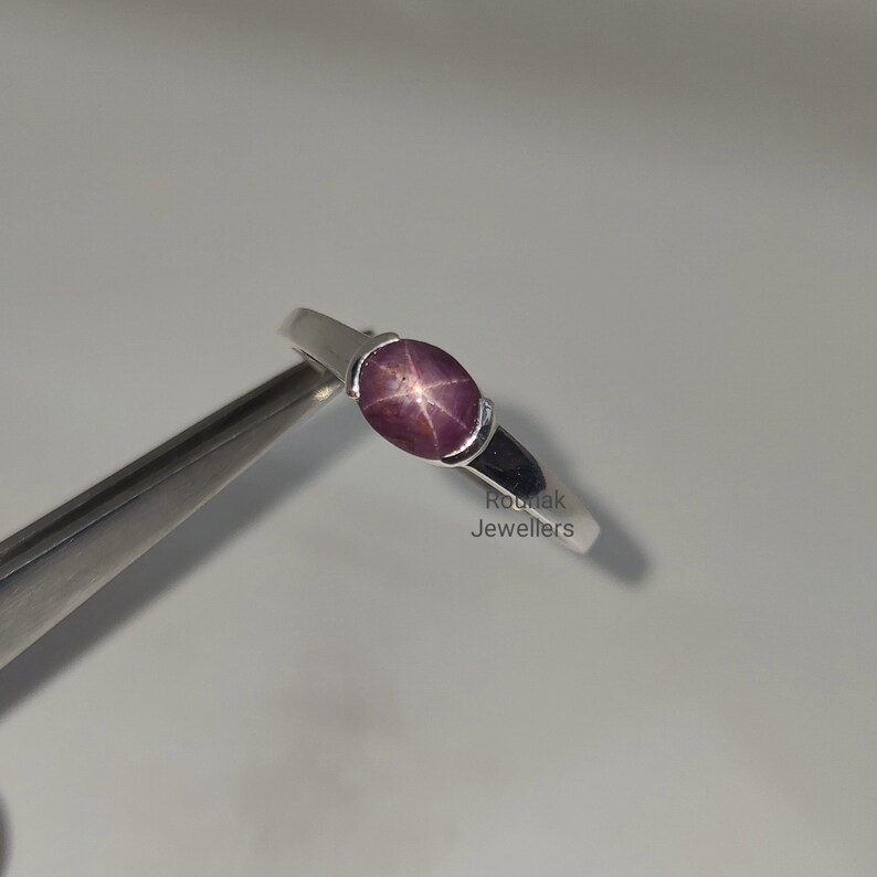 Genuine Star Ruby Ring, Stackable Ring, 925 Sterling Silver, Star Ruby Ring, Minimalist Ring, Star Gemstone Ring, Birthstone Ring, Mom Gift image 1