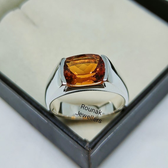 Natural Raw Citrine Sterling Silver Ring - November Birthstone Adjustable Stackable Jewelry