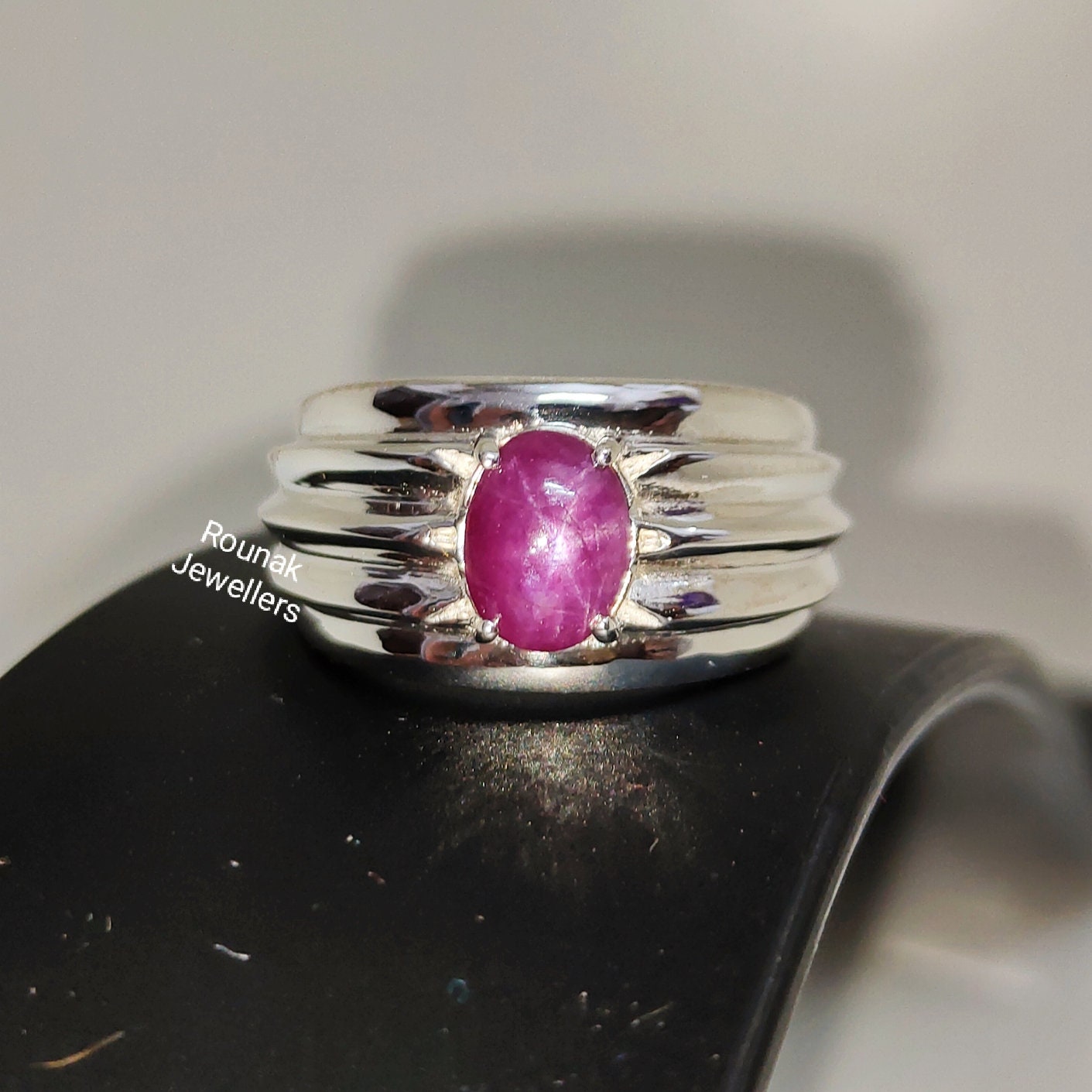 天然スタールビースターリングシルバーリング：ハンドメイド7月の