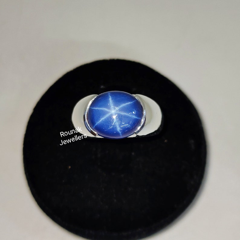 Star Blue Sapphire Ring, Solitaire Ring, Solid 925 Silver Ring, Lindy Star Sapphire Ring, Minimalist Ring, Mam Women Ring, Gift for Him. image 3