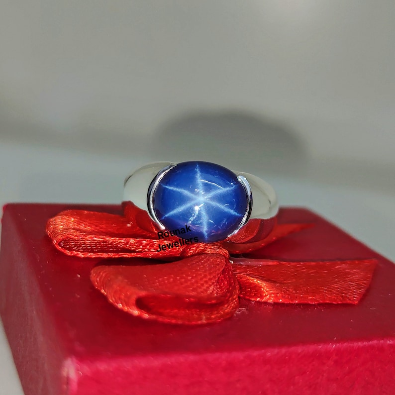 Star Blue Sapphire Ring, Solitaire Ring, Solid 925 Silver Ring, Lindy Star Sapphire Ring, Minimalist Ring, Mam Women Ring, Gift for Him. image 4