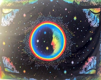 Rainbow Hue Crescent Moon Tapestry(90x60 inches)