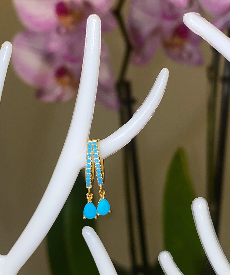 Gold Dangle Turqoise Stone Earrings