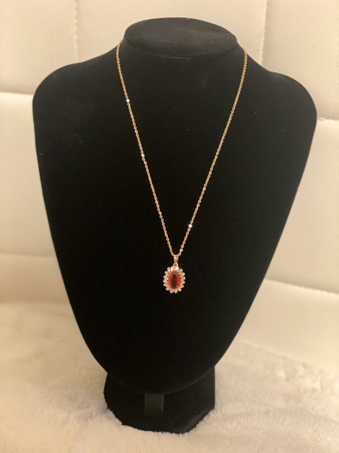 Ruby Red Cluster Diamond Necklace - Etsy