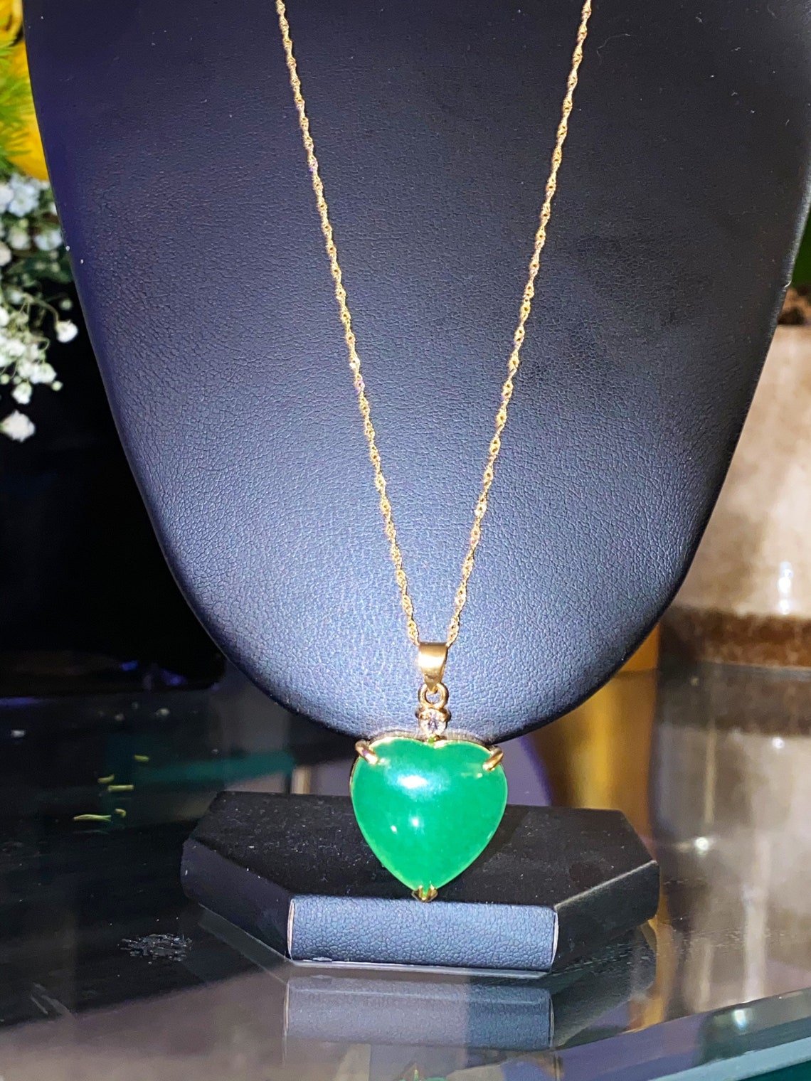Green Jade Heart Necklace | Etsy