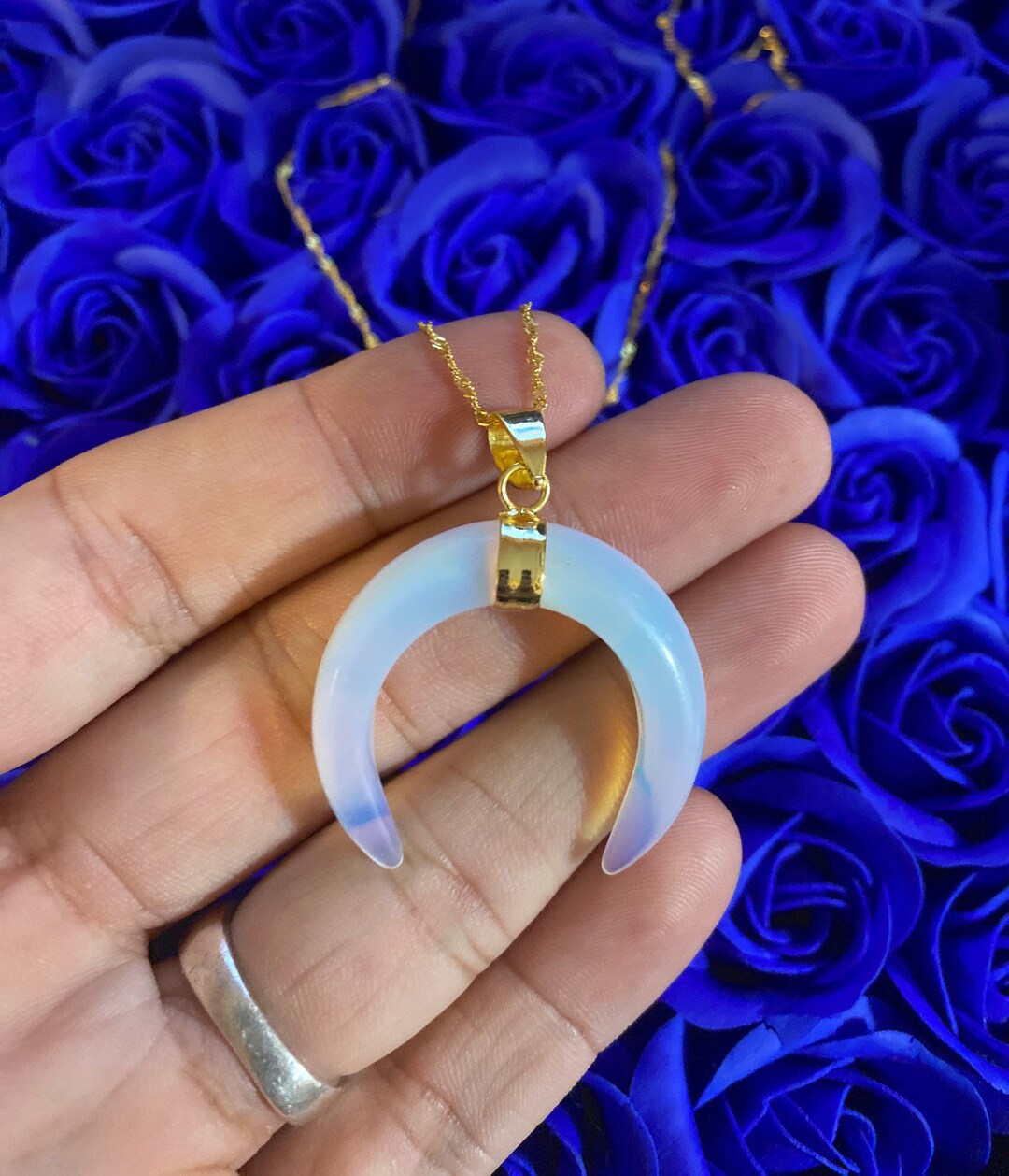 Opal Quartz Crescent Necklace Etsy UK