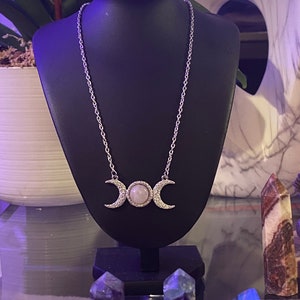 Triple Moon Rose Quartz Necklace