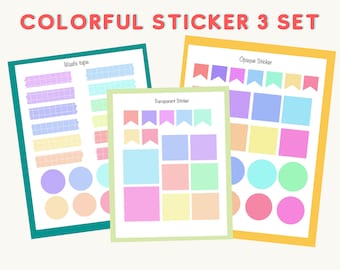 Adesivo digitale colorato Washi tape design 3 set per GoodNotes / Planner / Bullet Journal