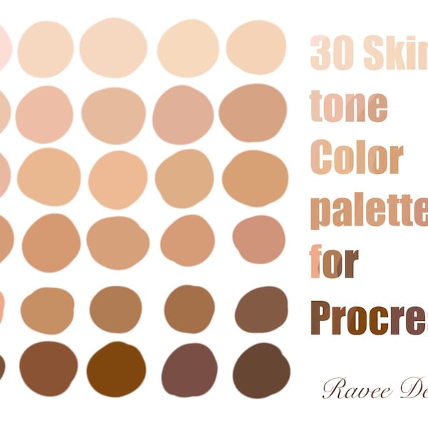 30 Skin tone palette colors  paint for Procreate app on iPad | Procreate swatches palatte