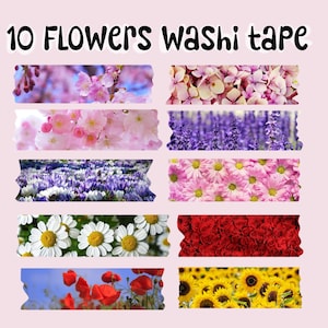 10 Flower Washi tape | Marking tape ,Digital Sticker for Planner on iPad