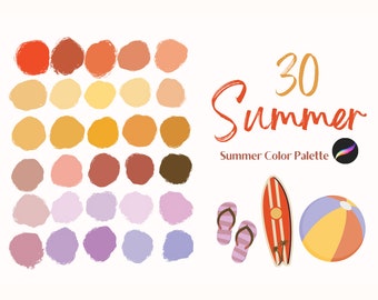 Tavolozza di 30 colori estivi, tavolozza di colori estivi per Procreate su iPad