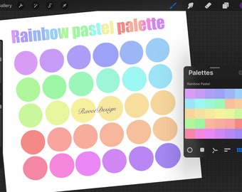 30 Rainbow palette di colori pastello, palette Swatch per Procreate su iPad