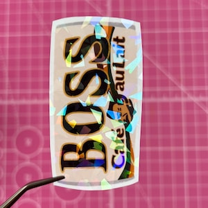Sticker holographique canette café BOSS japonais 3,5x7cm