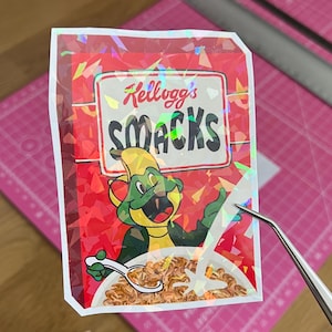 Adesivo olografico Smacks grande 11x8cm - adesivo retrò vintage per scatole di cereali - lucido e impermeabile
