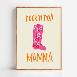 Poster Rock'n'roll Mamma - stivali da cowboy rosa, design pop retrò vintage - disponibili in diverse misure - stampa di qualità per regali
