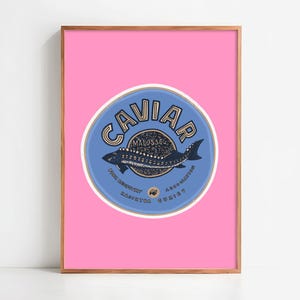 Affiche Caviar russe Malossol rose - vintage pop décalé minimaliste - plusieurs formats dispo - affiche cuisine