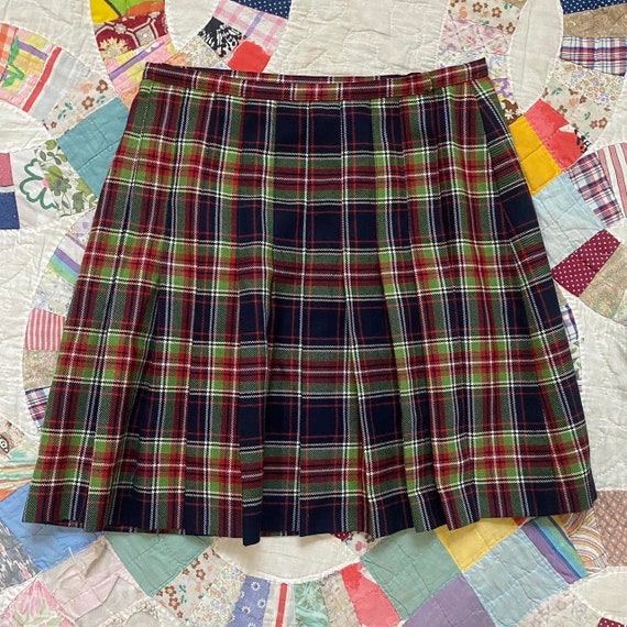 90s vintage plaid pleated wrap mini skirt - image 5