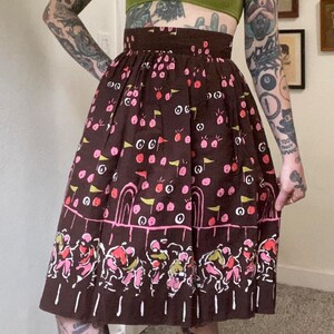 60s vintage handmade brown novelty print midi skirt
