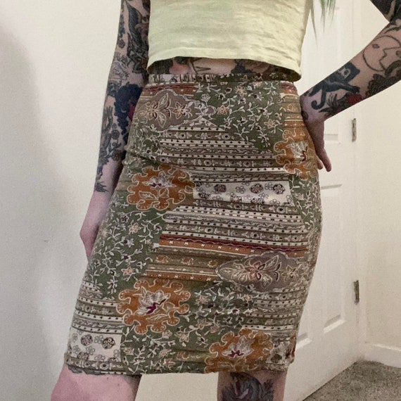 Vintage cotton patchwork earth tone mini skirt - image 1