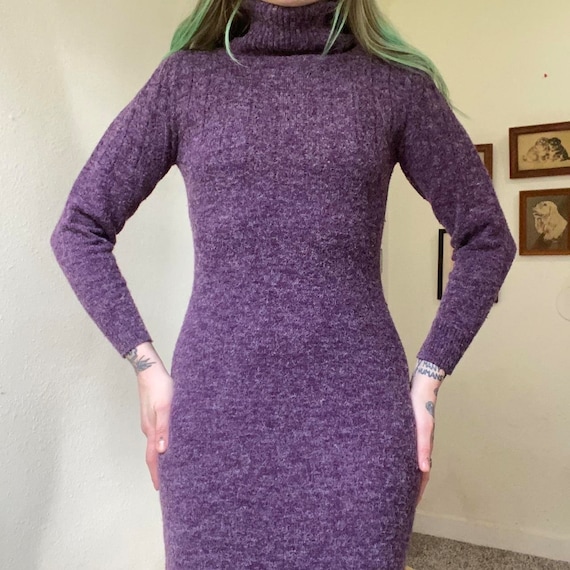70s vintage shaggy purple turtleneck sweater dress - image 5