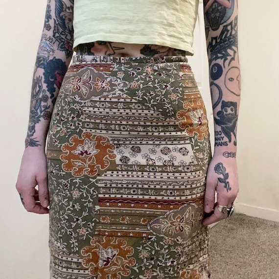 Vintage cotton patchwork earth tone mini skirt - image 3