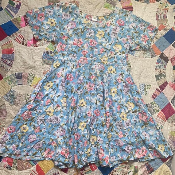 90s vintage blue floral babydoll midi shirt dress… - image 8
