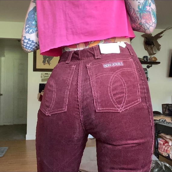 70’s vintage burgundy dead stock corduroy jeans b… - image 1